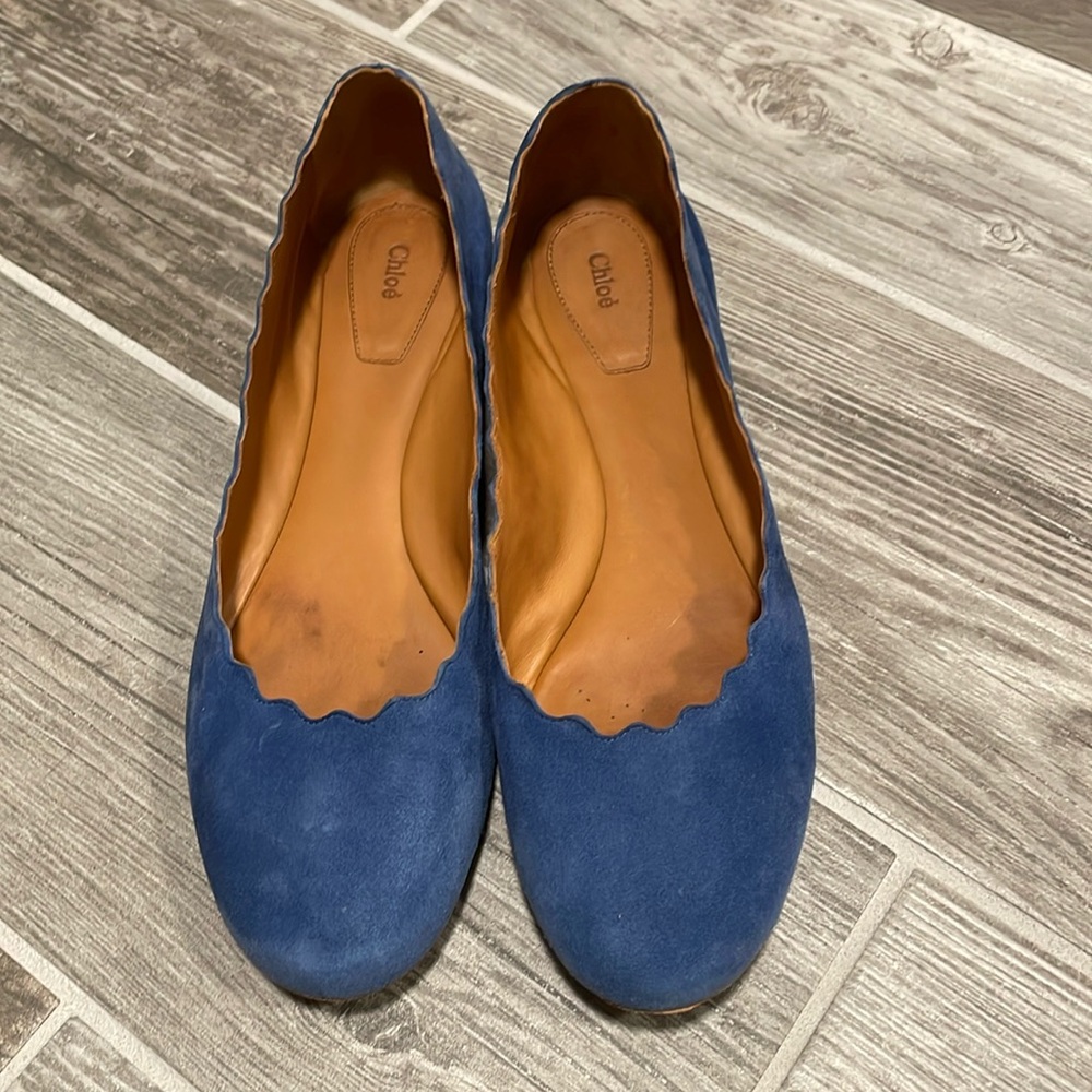 Chloe scalloped flats - blue suede - size 38